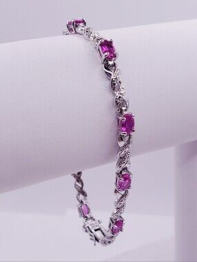 4 Carat Pink Sapphire & Diamond Accent - 925 Sterling Silver Twist Bracelet